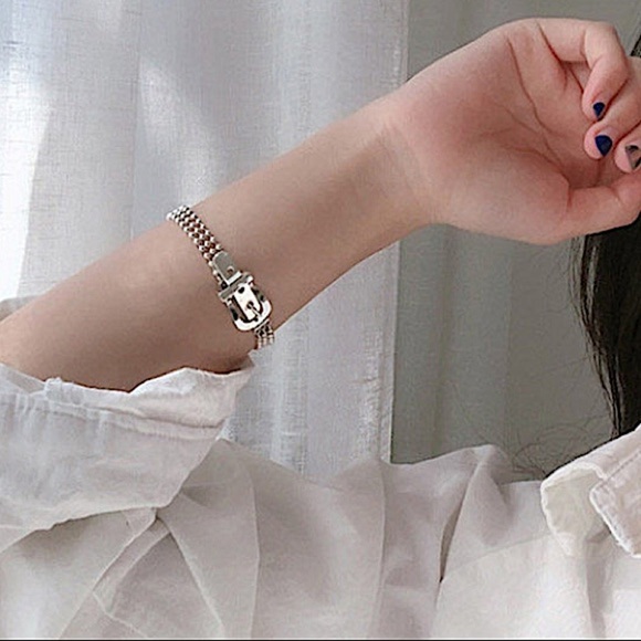 Sterling Silver Buckle Beaded Chain Bracelet - Picture 8 of 11